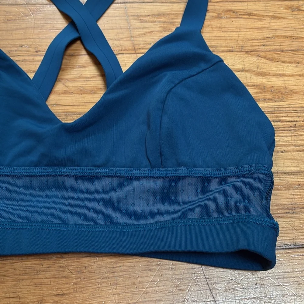 Lululemon Athletica Long Line Poseidon Teal Mesh Cross Back Sports Bra